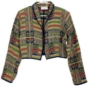Vintage 90s Brocade Cropped Blazer Jacket Womens Size Medium Casual Corner Stars